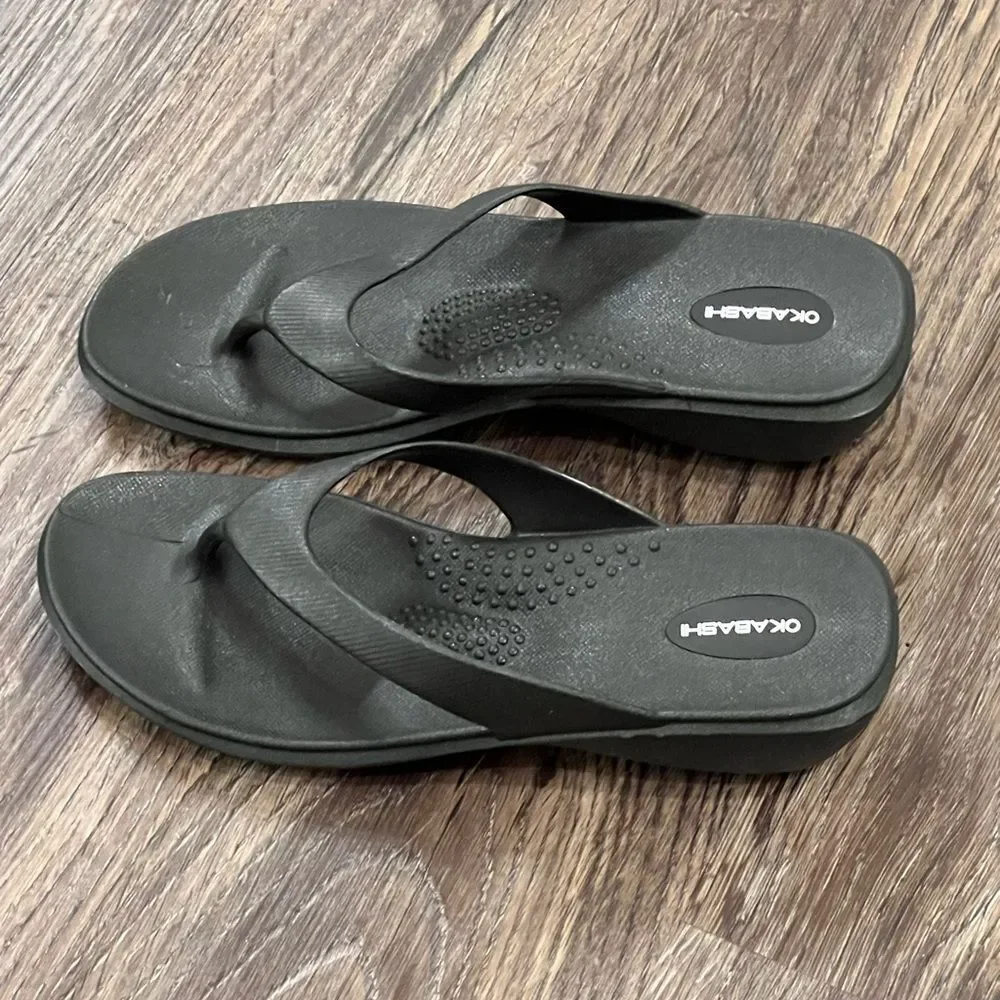 OKABASHI Women's Black Maui Flip Flops Size Medium/Large -‎ New Without Tags